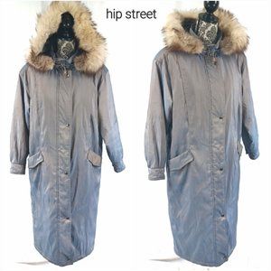 FORECASTER OF BOSTON Coat Fox Fur Hood Iridescent Long All Weather S